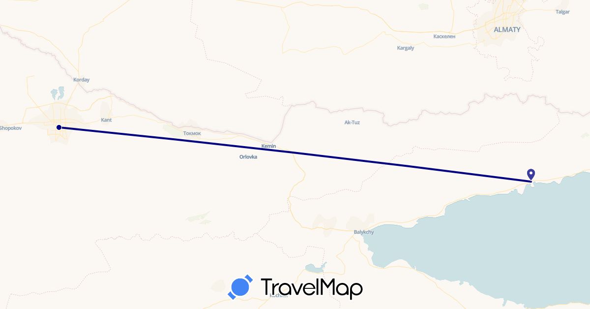 TravelMap itinerary: driving in Kyrgyzstan (Asia)